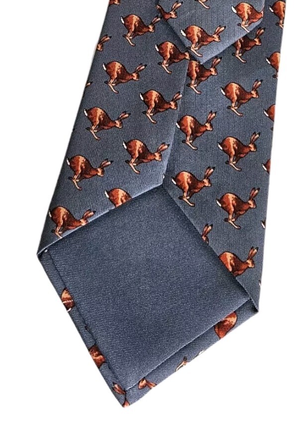 HERMÈS 7256 MA Silk Tie FRANCE Gray Brown Kangaroo W:3.3