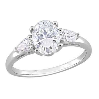 2 Ct Oval Pear 3-Stone Simulated Diamond Engagement Ring 14K White Gold Plated