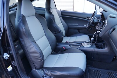 FOR ACURA RSX IGGEE S.LEATHER CUSTOM MADE FIT 2 FRONT SEAT COVERS BLACK/GREY