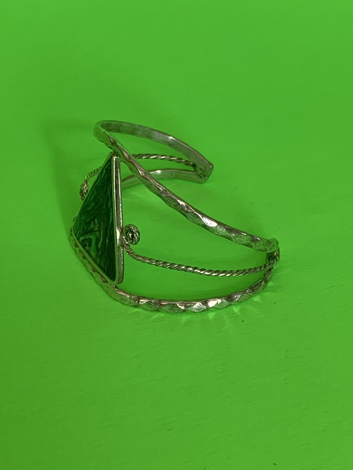 Alpaca Silver Abolone Shell Triangle Cabochon Cuf… - image 4