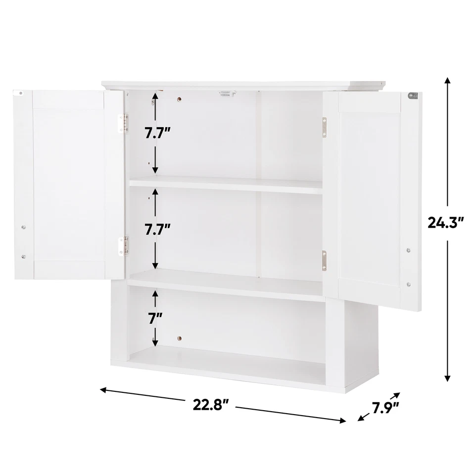 Mueble de pared de baño sobre inodoro botiquín de almacenamiento con 2 puertas y estantes Foto 3 de 4