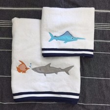 Pottery Barn Kids shark Bath Towel hand towel navy 2pc