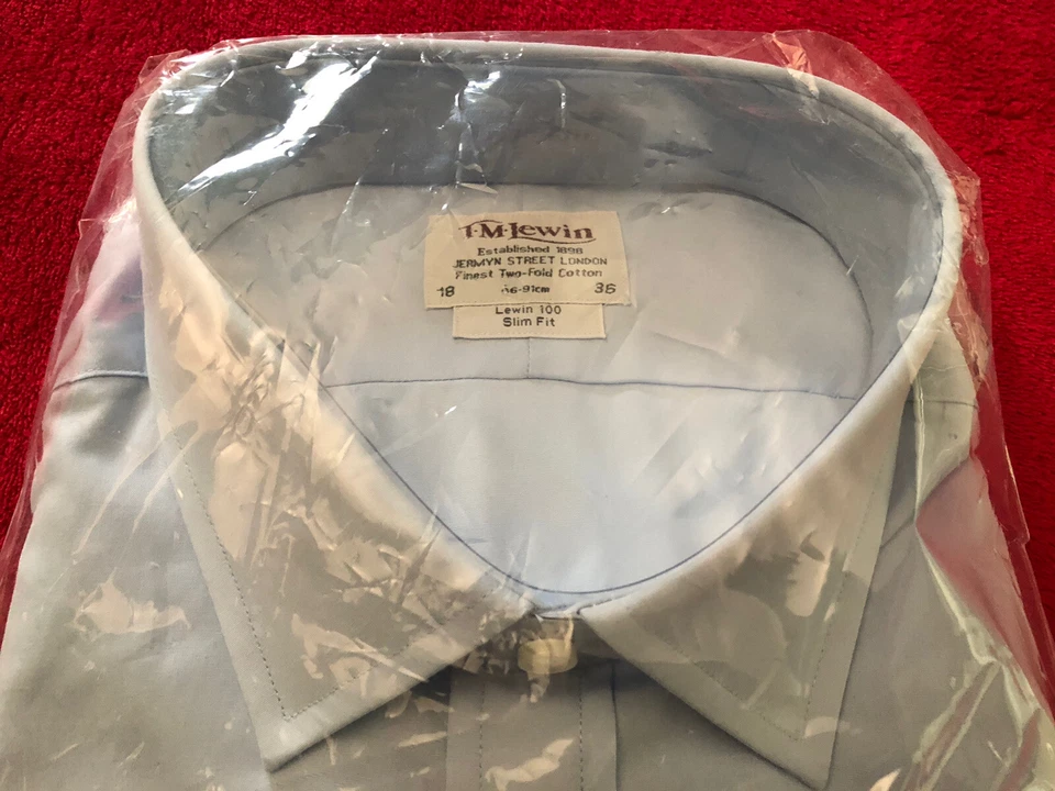 TM Lewin Jermyn St 18/36 Calce Ajustado Sky Popelin Cuello Clásico Puños Franceses Nuevo con Etiquetas Foto 3 de 4