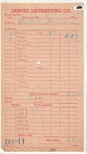 Vintage 1951 Denver Distributing Co Receipt from Denver PA Soda Co. Pepsi-Cola