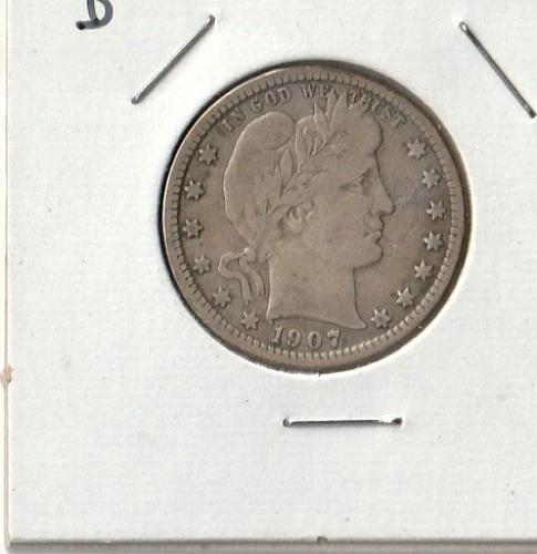 1907 D Barber Quarter (VG++)