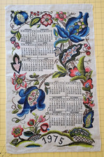 Vintage 1975 Linen Calendar Tea Towel Floral ...