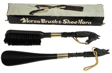 Vintage Horse Brush  Shoe Horn Set Black Made in Hong Kong New Open Box