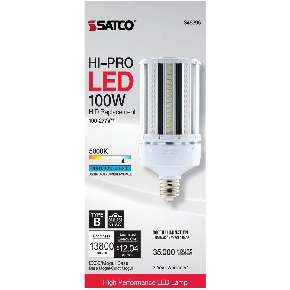 Hi-Pro 100w Led Hid Mg 50k Bulb S49396 Satco Hi-Pro S49396 045923493966 - Image 2 of 4