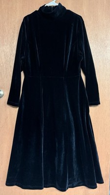 VTG 90s Black Faux Velvet Maxi Dress Long Sleeves Y2K Whimsigoth Grunge 14/16