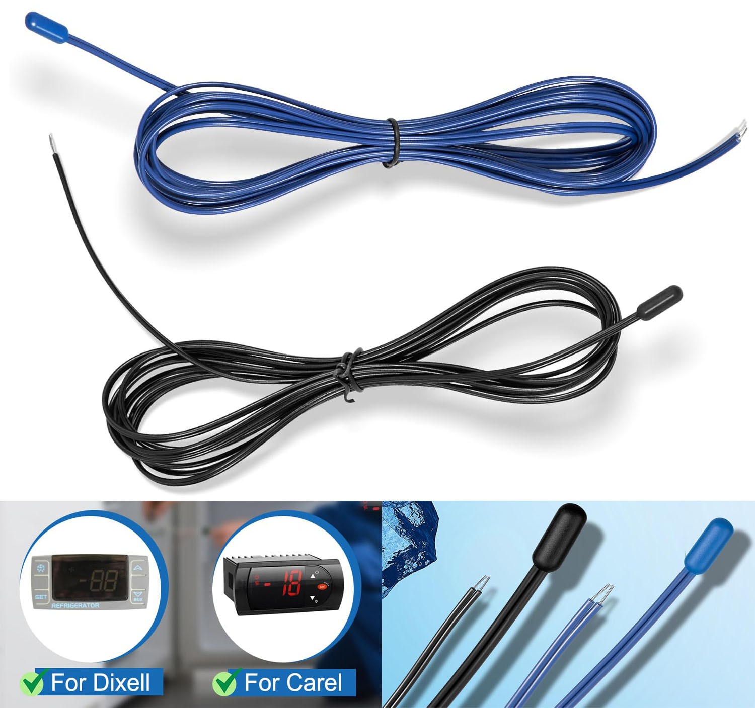 2-Pack 119-Inch Temp Probe Sensors for Dixell Carel Eliwell Fridges