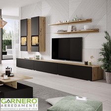 Parete attrezzata soggiorno moderno 270x176h cm rovere nero EMOTION GIHOME®