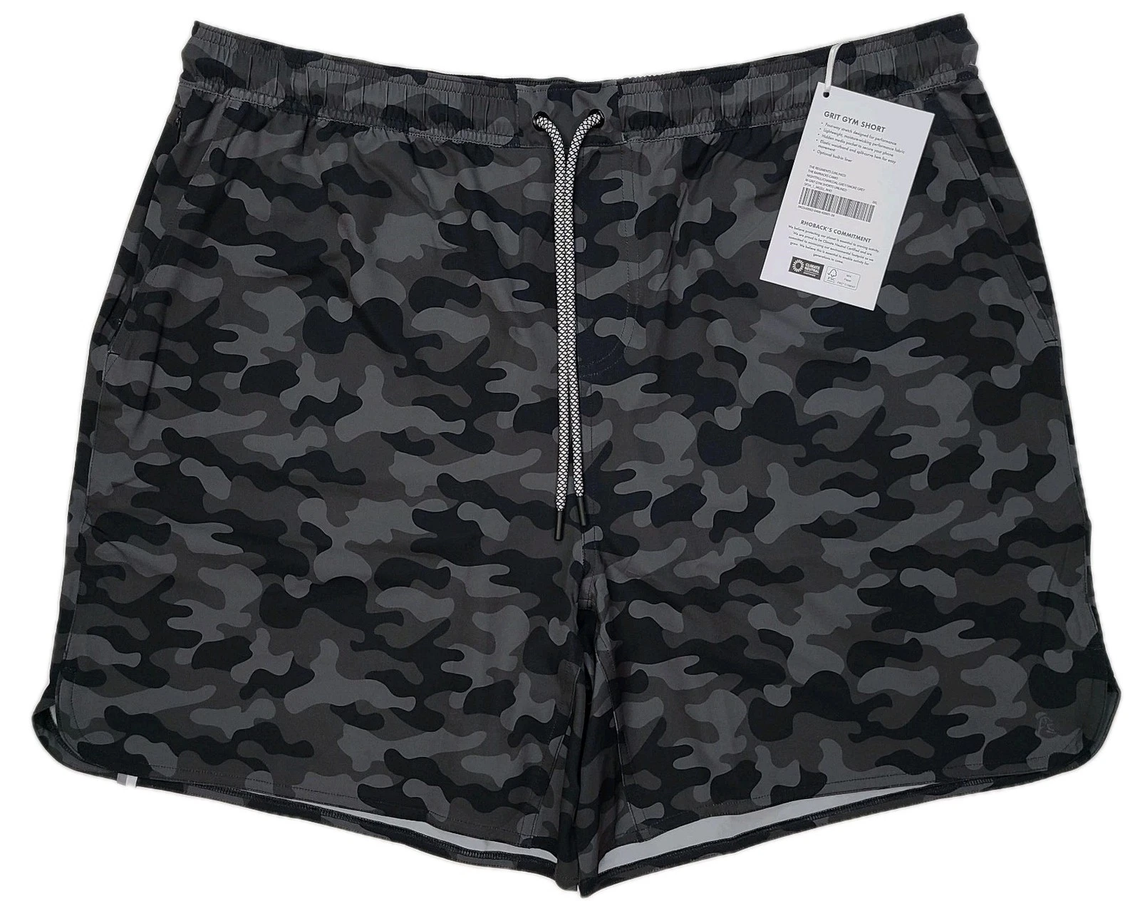 Rhoback Mens 3XL Grit Gym Short Unlined Black Camo Drawstring