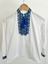 Ukrainian Boys Embroidered Shirt Vyshyvanka Blue White Size 10-12 Y