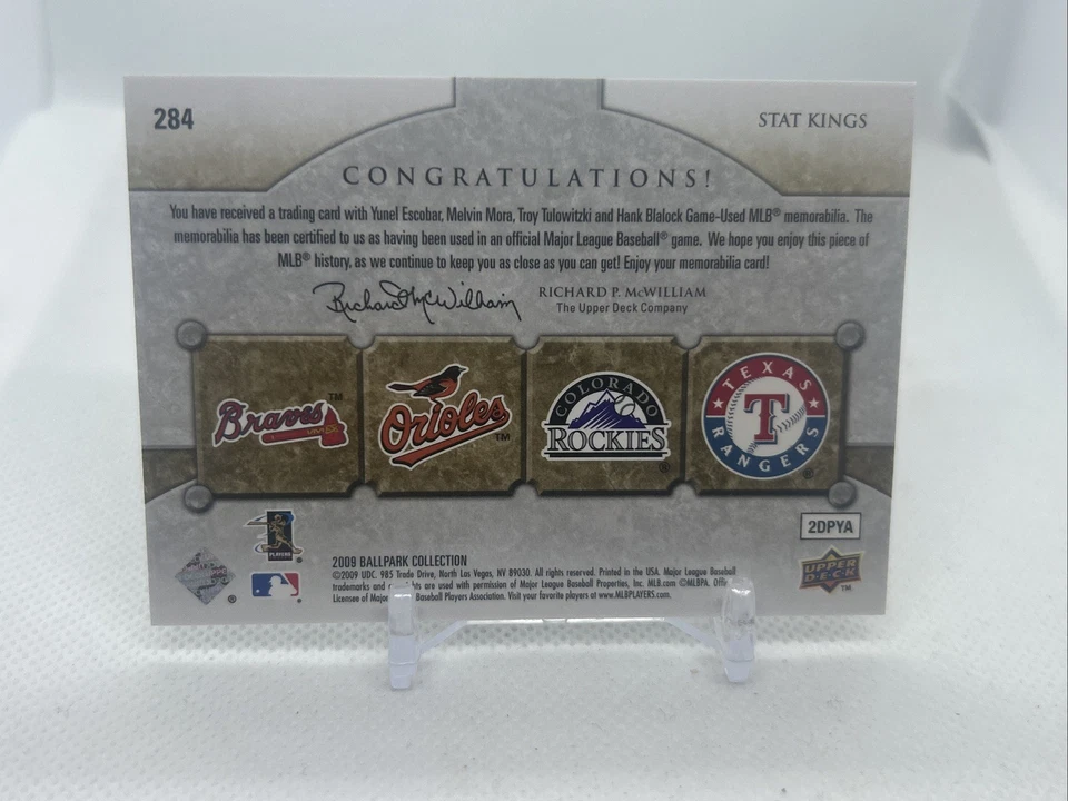 2009 UD Ballpark Collection Quad Swatch #'d /500 Tulowitzki/Escobar/Blalock/Mora - Image 2 of 2