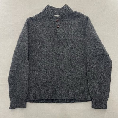 LL Bean Lambs Wool Ragg Henley Knit Sweater Men's Large ~ Fisherman Knit