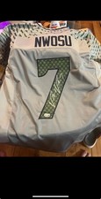 UCHENNA NWOSU AUTOGRAPHED SEATTLE SEAHAWKS CUSTOM GREY XL JERSEY BECKETT-COA 