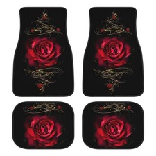 Rose Car Floor Mats Set of 4,Red Rose Floral Print Flower Design Vehicle Fron...