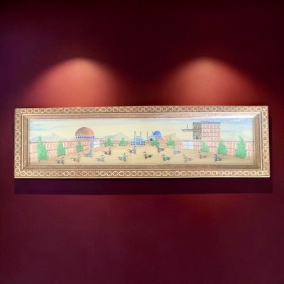 RAR Vintage signiertes persisches Miniaturgemälde Kamelknochen Isfahan Khatam Rahmen L