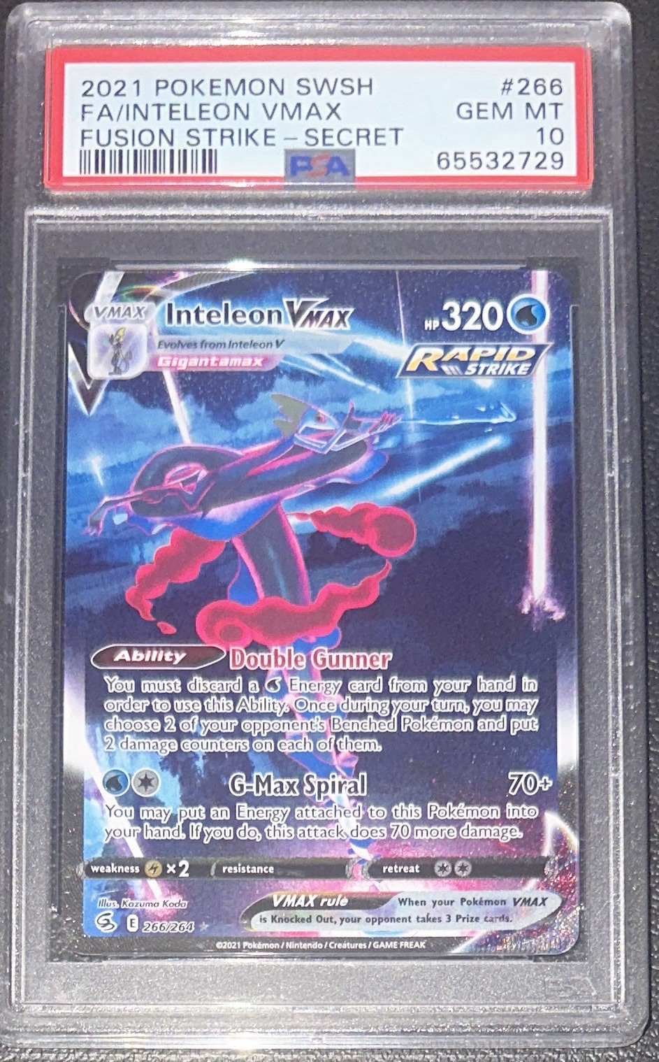 Inteleon VMAX (Alternate Art Secret) 266/264 Swsh08: Fusion Strike Holo PSA 10