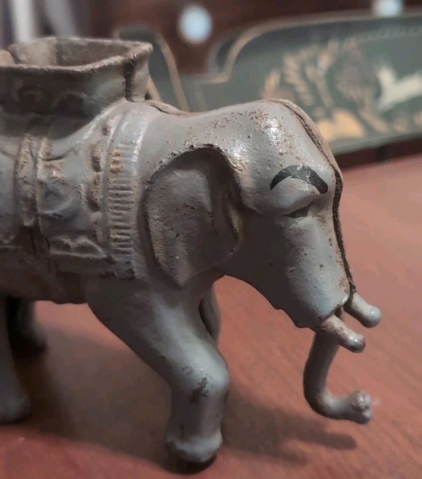 Circus Elephant Still Bank Antique American Painted Cast Iron Moveable Trunk - Image 3 of 4