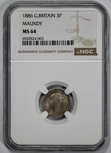 1886 Great Britain Silver Maundy 3P Threepence NGC MS 64