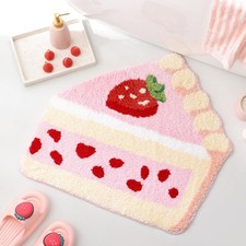 Frozzur Strawberry Cake Bath Mat Cute Pink Bathroom Rugs For Bedroom Soft