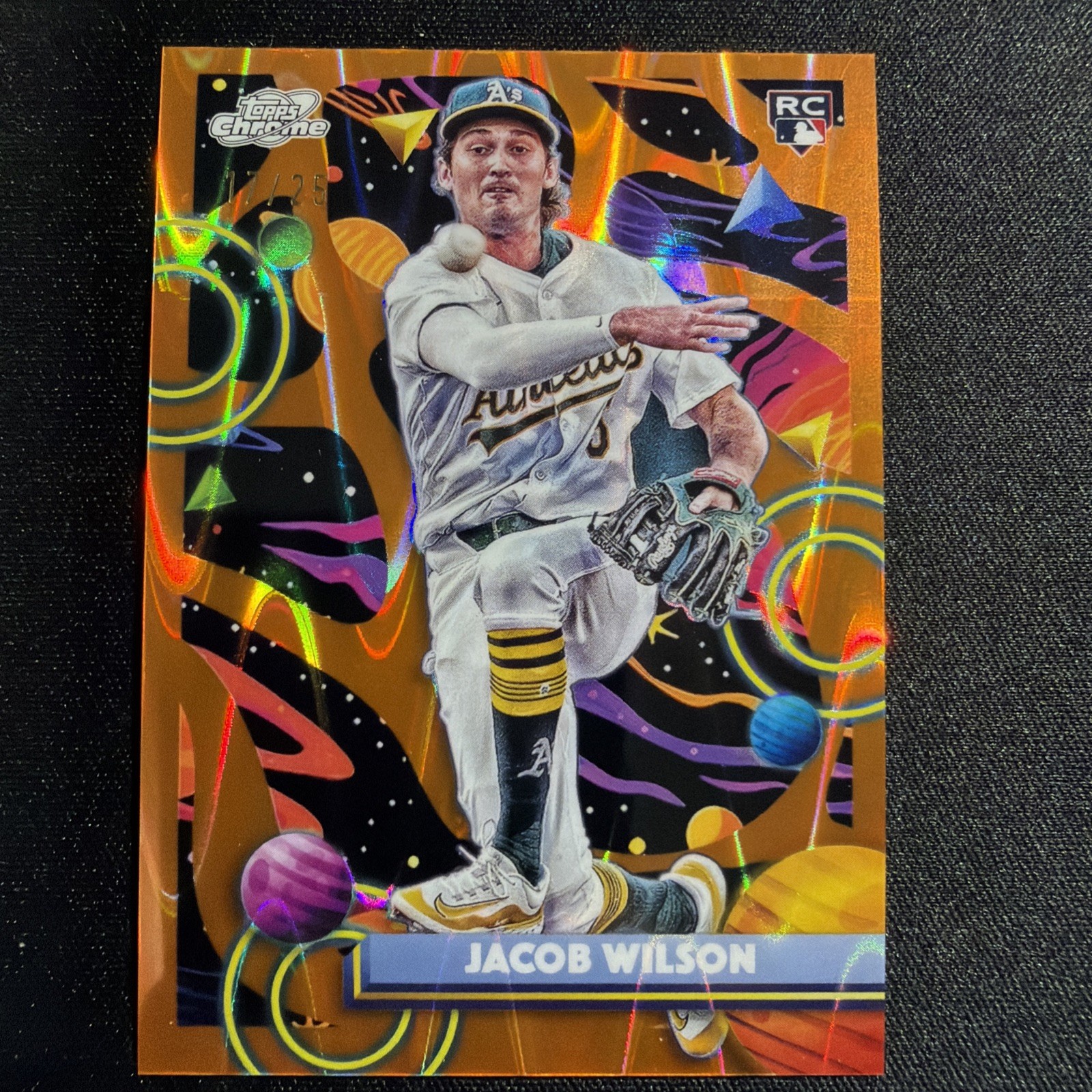 2025 Topps Cosmic Chrome, Jacob Wilson #139 Orange Galactic Refractor /25 A's RC