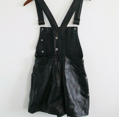 Black Faux Leather Overalls Skirt Romper w/ Shorts (Size 9/10) | eBay