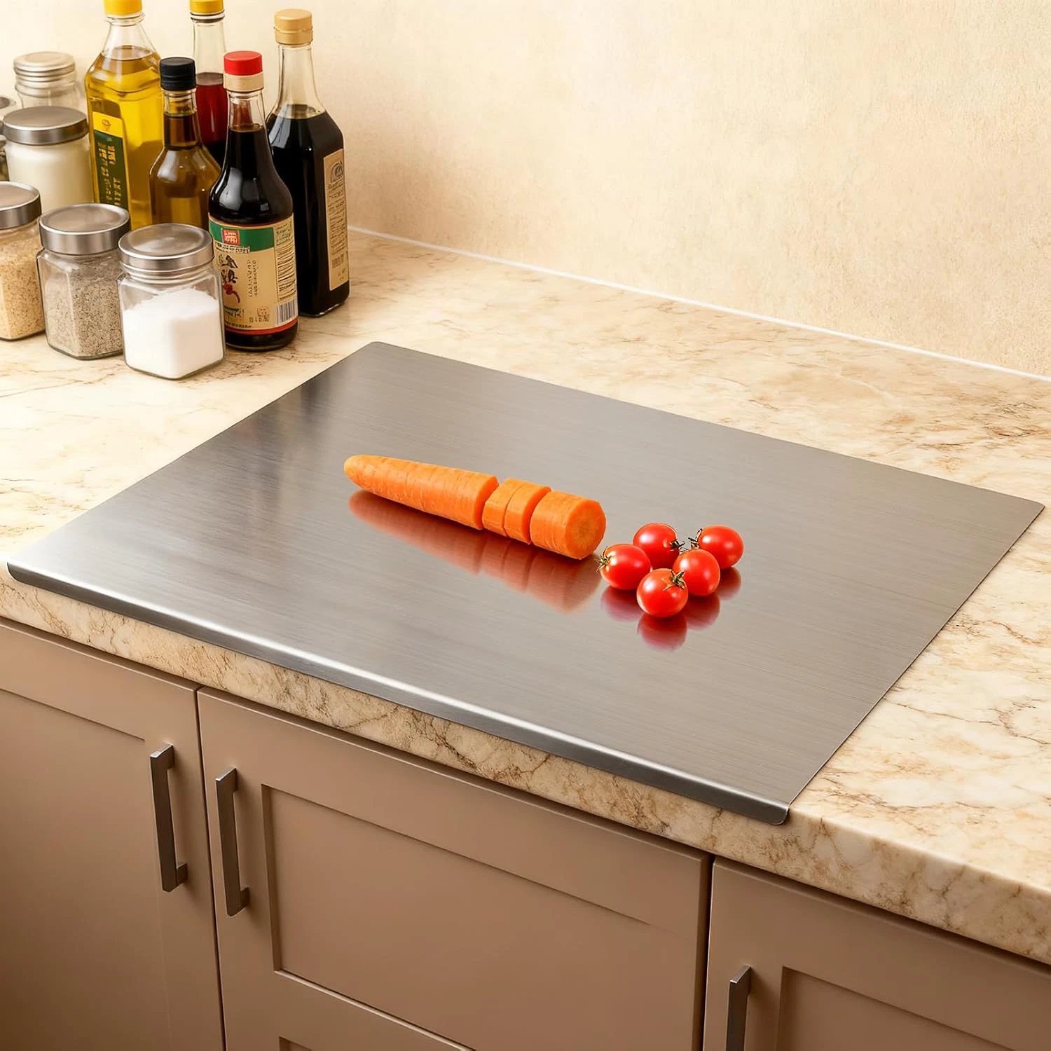 304 Stainless Steel Cutting Board for Kitchen- Large L-Shaped Bread Board,Double