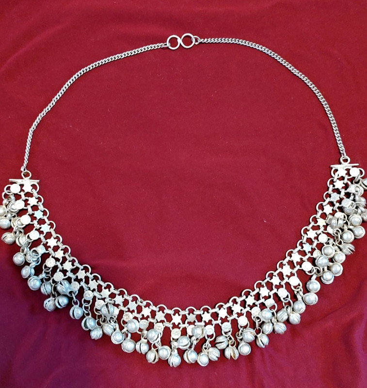 Vintage 1970s Sarna India Ornate Silver Metal Necklace Stars and Moons BOHO