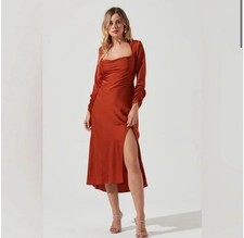 ASTR The Label Gracie Long Sleeves Cutout Satin Midi Dress Rust Used Once SZ M
