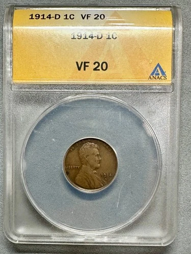 1914-D   LINCOLN CENT   ANACS   VF20