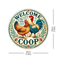 Welcome to Our Chicken Coop" Tin Metal Signs - 8x8 Inch, Rustic Farmhouse Decor