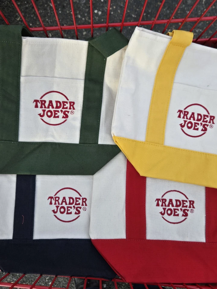 4 Set Trader Joe's Mini Canvas Tote Bag Navy Green Yellow Red