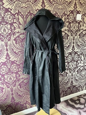 Eileen Fisher Trenchcoat gewachste Bio-Baumwolle schwarz Mac mit Kapuze - Gr. S / M / L