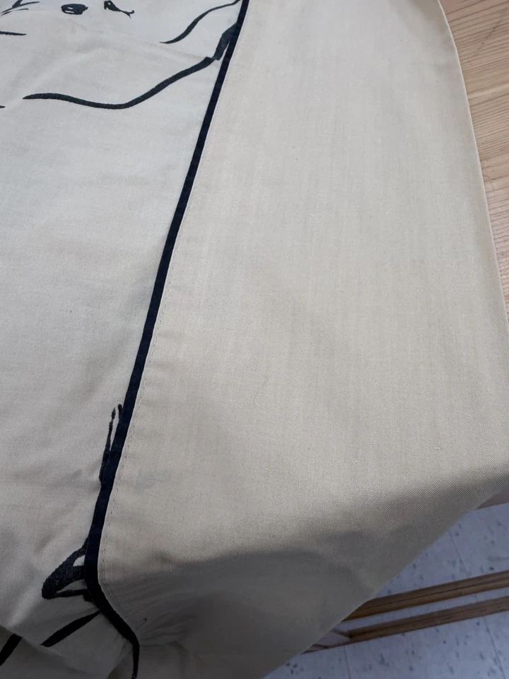 Vintage SpringMaid CAT WHISPURR Alex West Tan Black Full Top Sheet 2 Pillowcases - Image 3 of 4