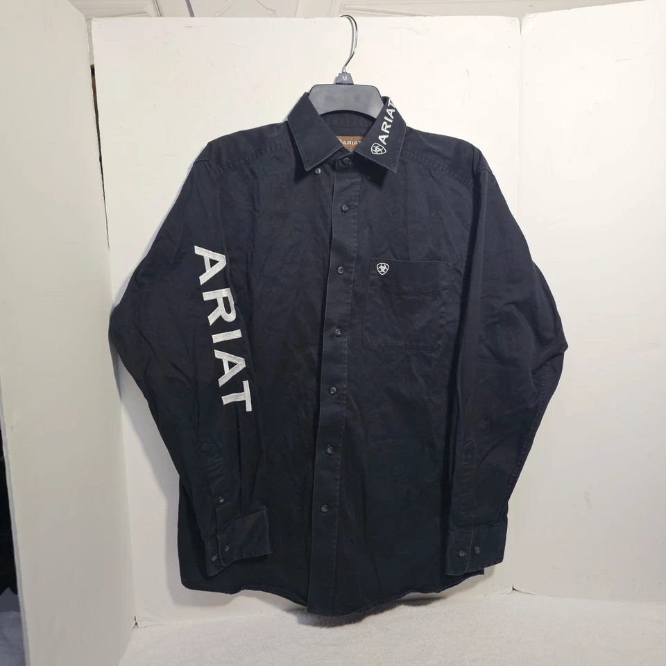 Ariat Team Logo Twill Classic Shirt Mens S/Petite Black Long Sleeve Embroidery - Image 2 of 4