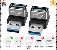 90 Degree USB 3.0 Adapter 2 Pack, Up and Down Right Angle USB A Male to Female