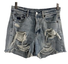 American Eagle Womens Jean Shorts Size 4 Light Wash Distressed Mid Rise Denim