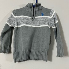 U.S. Polo Assn. Kids Gray White Stripe Zip Neck Sweater Size 2T