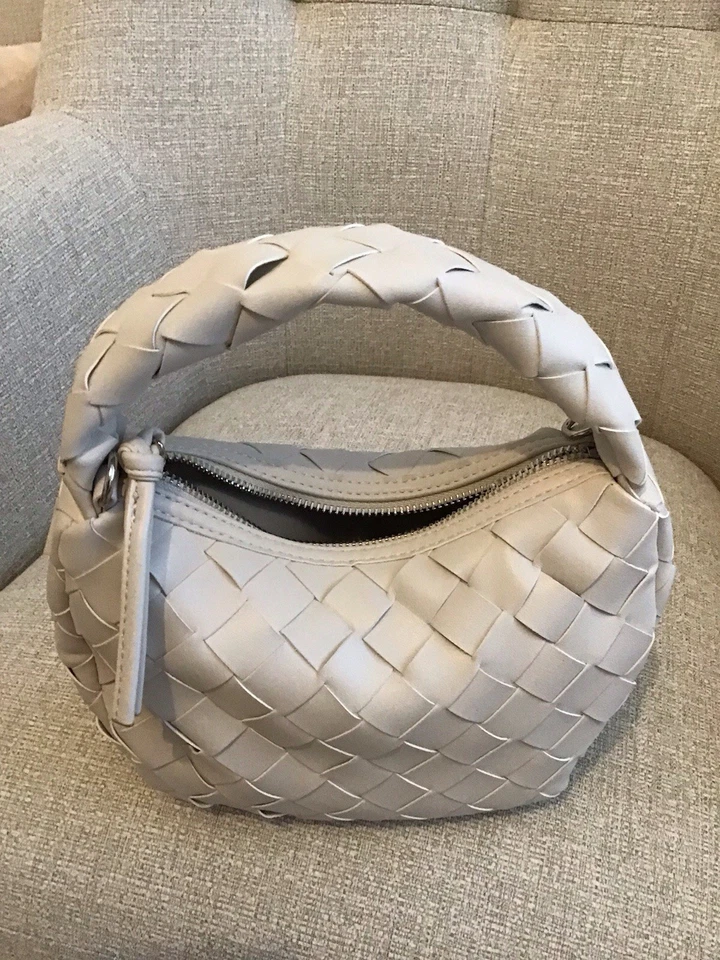 Small Chalk White Woven Faux Leather Bag By Next 22cm Zip Fastenings - Image 3 of 4