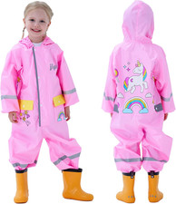 Toddler Rain Suit Boys Girls One Piece Raincoat Cartoon Waterproof Coverall Kids