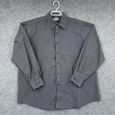 Van Heusen Shirt Mens XL 17.5 Gray Check Regular Fit Dress Long Sleeve