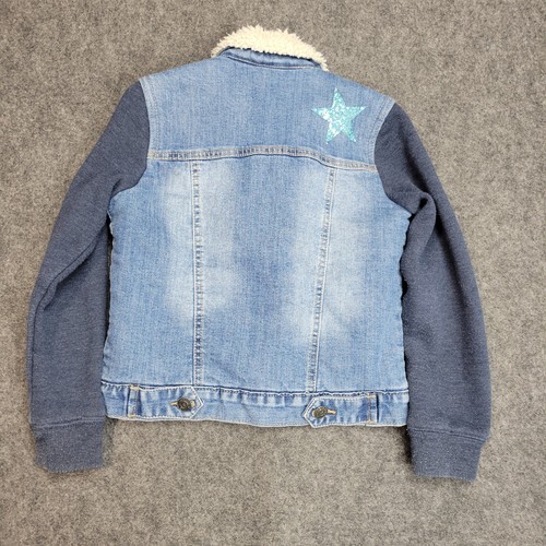 Vigoss Denim Jacket Girls 8 Sherpa Lined Glitter Stars Faux Fur Y2K Preppy - Picture 3 of 7