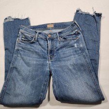 MOTHER The Rascal Ankle Distressed Hem Jeans Size 27 Cut Blue Wild Wash Denim