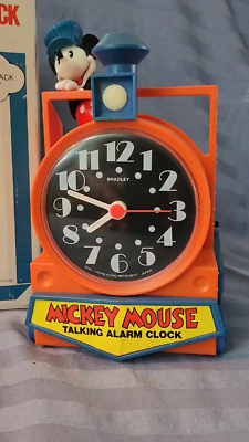 Working Disney Mickey Mouse Wind-Up Talking Train Alarm Clock W
