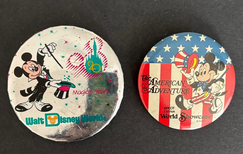 Vintage 1980s Walt Disney World 3" Pin Lot of 2