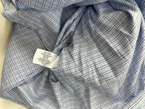 David Donahue Shirt Mens 15.5 Blue Check Dress Trim Fit Long Sleeve Button Up - Picture 5 of 14