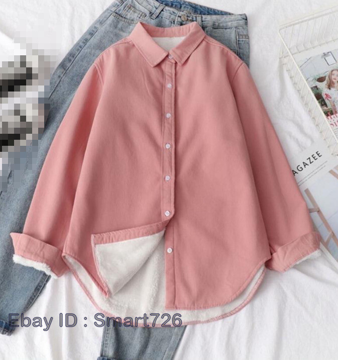 Autumn Winter Fleece Shirts Women Thick Warm Button Down Blouse