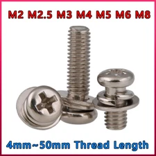 Steel Phillips Screws Bolts with Spring Washers Metric M2 M2.5 M3 M4 M5 M6 M8